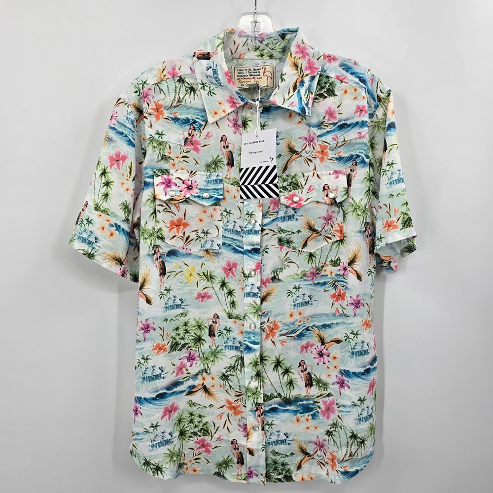 NEW Sandrine Rose Shirt Women M Hawaiian Western Pearl Snap Made in USA